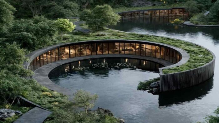 Circular design και carbon-aware αρχιτεκτονική με ενσωμάτωση του κτιρίου στο υδάτινο και φυσικό τοπίο