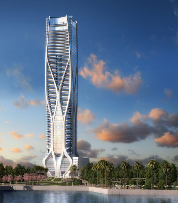 Zaha Hadid One Thousand Museum Miami με μεγάλα υαλοστάσια και οργανική πρόσοψη σύγχρονης αρχιτεκτονικής