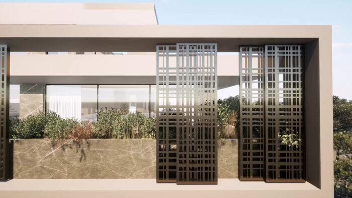 Modern residential facade με frameless sliding windows στο έργο I Residences ALFA KTISMA 