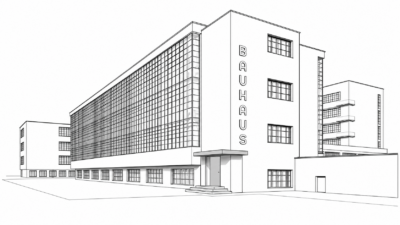 Bauhaus Building, Dessau, με χαλύβδινη και γυάλινη όψη