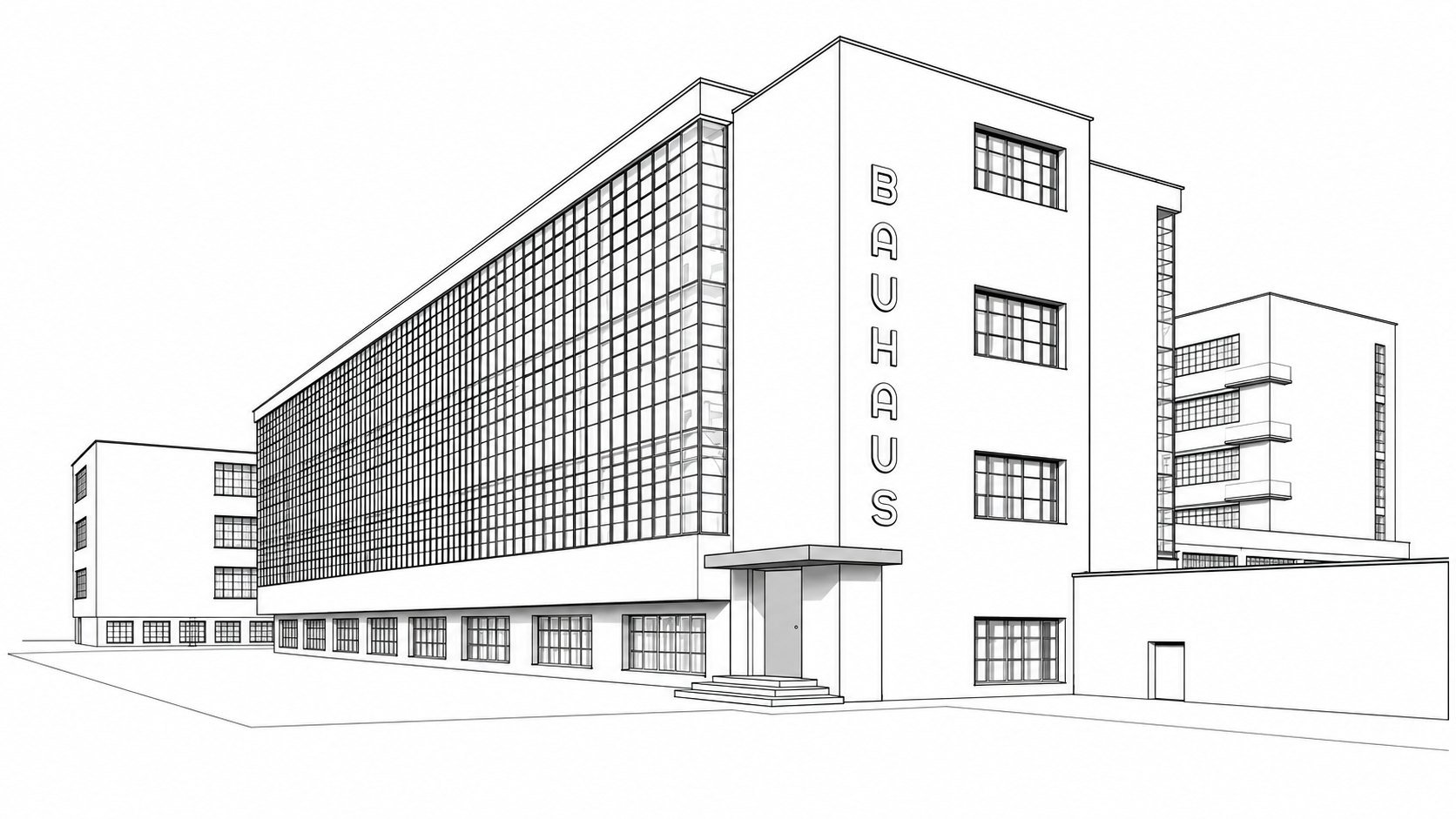 Bauhaus Building, Dessau, με χαλύβδινη και γυάλινη όψη